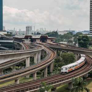 Top view of train going on platforms