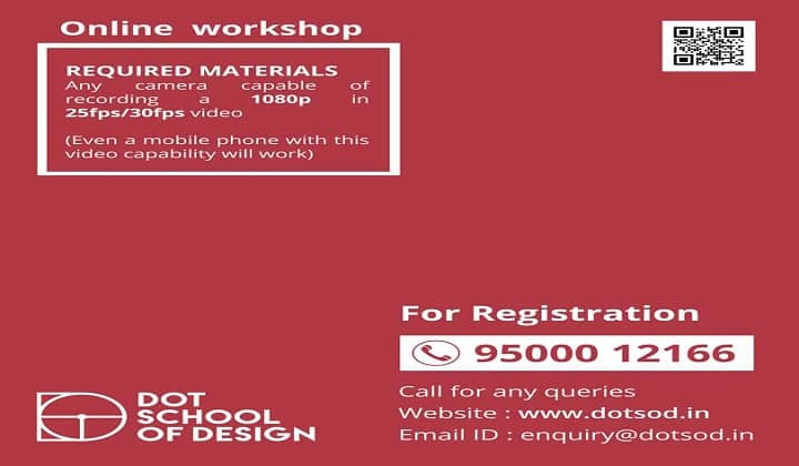 A banner image featuring online workshop details of DOT School of Design